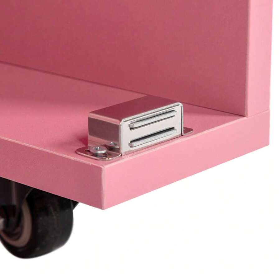Pink Folding Manicure Desk with Storage and Wheels
