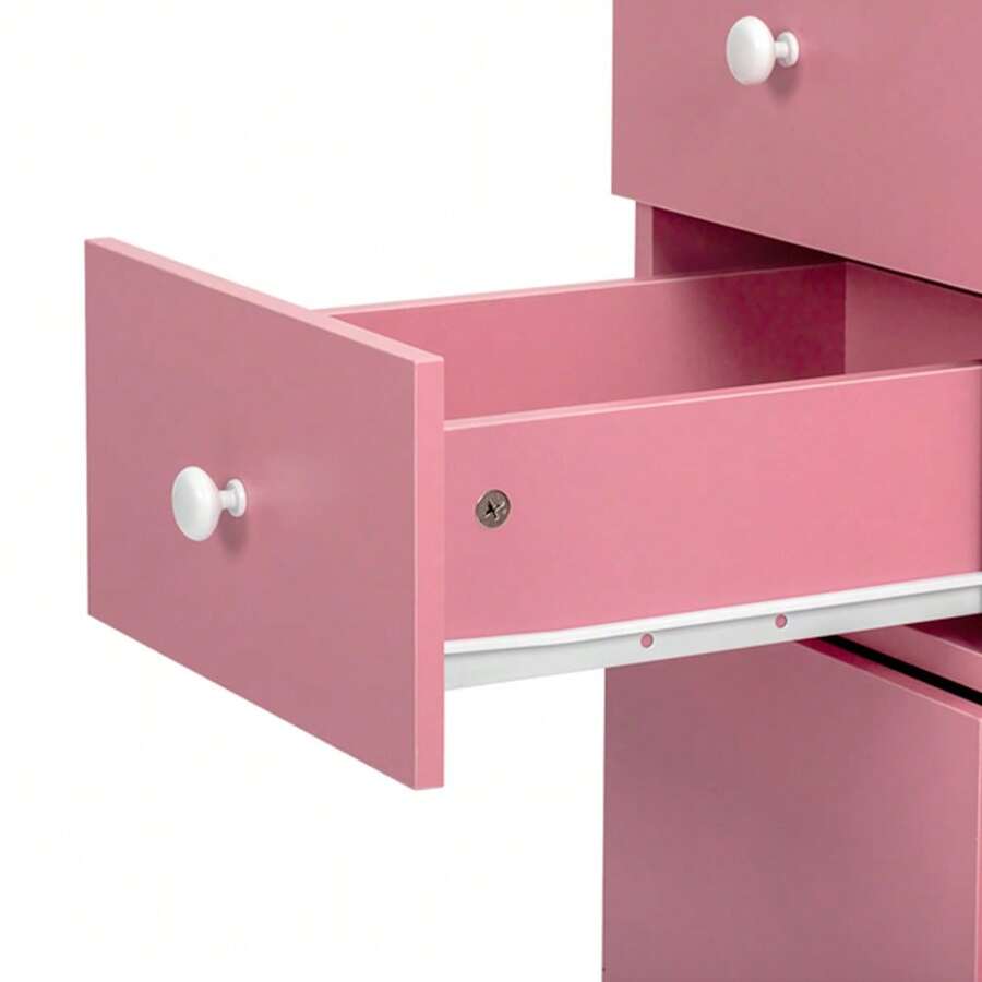 Pink Folding Manicure Desk with Storage and Wheels