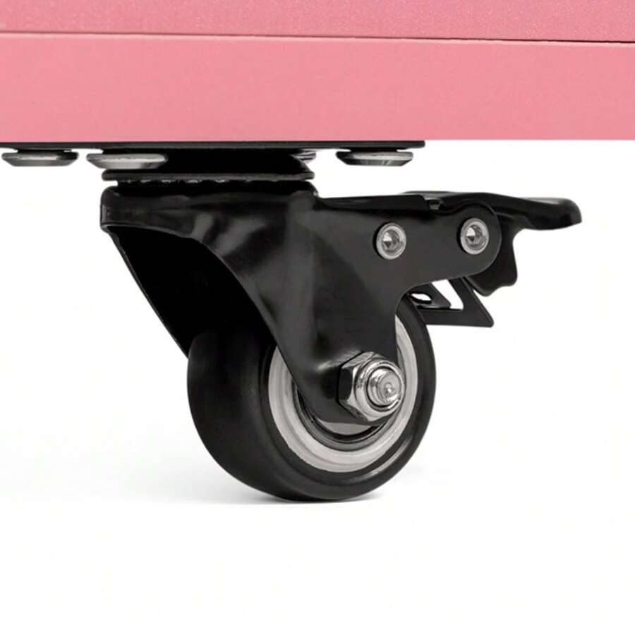 Pink Folding Manicure Desk with Storage and Wheels