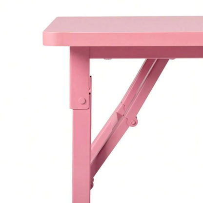Pink Folding Manicure Desk with Storage and Wheels