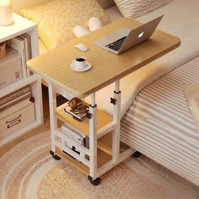 Double-Layer Height-Adjustable Rolling Desk with Storage Rack