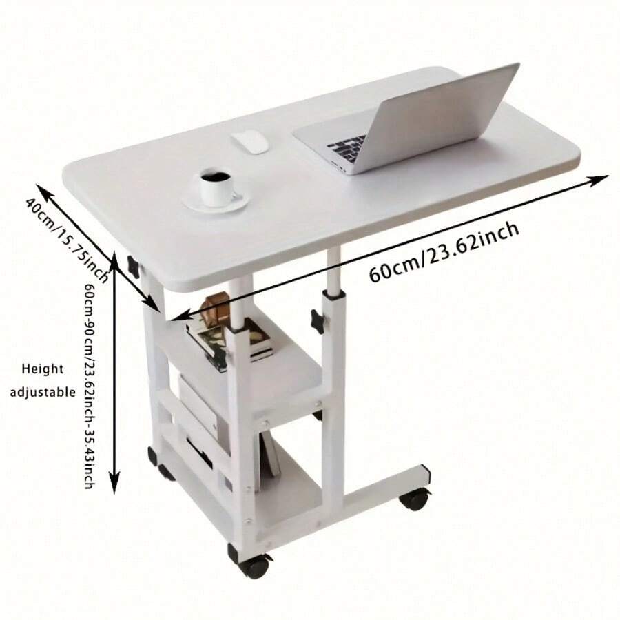 Double-Layer Height-Adjustable Rolling Desk with Storage Rack