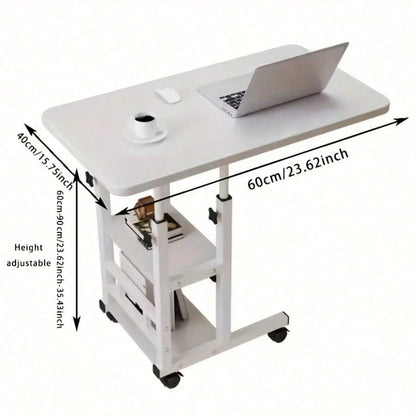 Double-Layer Height-Adjustable Rolling Desk with Storage Rack