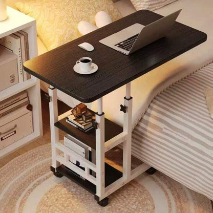 Double-Layer Height-Adjustable Rolling Desk with Storage Rack