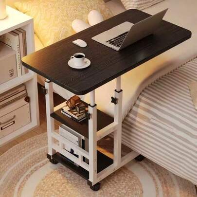 Double-Layer Height-Adjustable Rolling Desk with Storage Rack