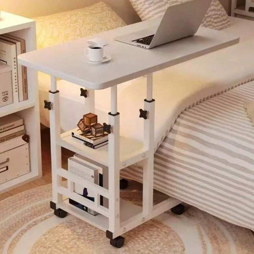 Double-Layer Height-Adjustable Rolling Desk with Storage Rack