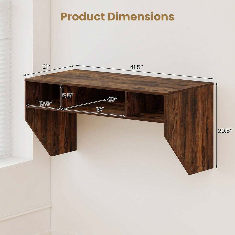 Wall-Mounted Computer Desk Home Office Floating Study Table With Spacious Tabletop