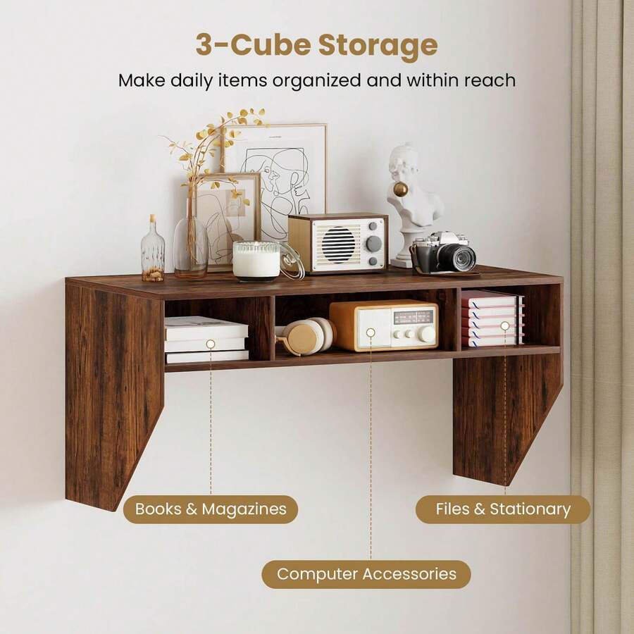 Wall-Mounted Computer Desk Home Office Floating Study Table With Spacious Tabletop