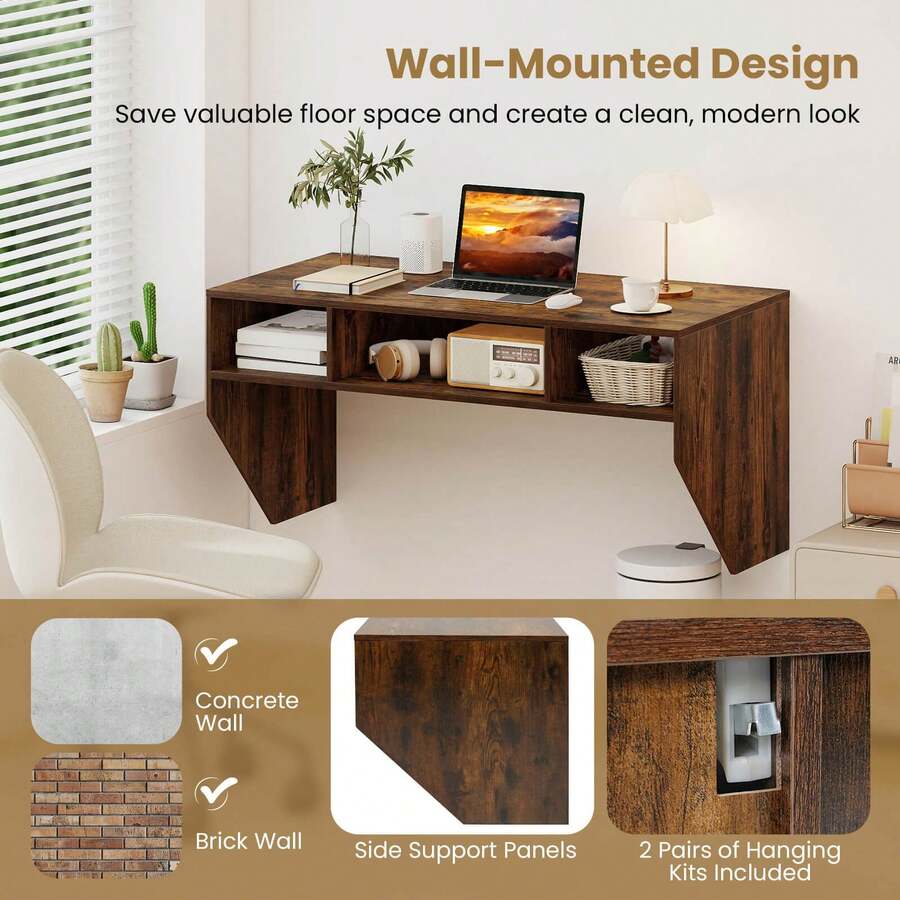 Wall-Mounted Computer Desk Home Office Floating Study Table With Spacious Tabletop