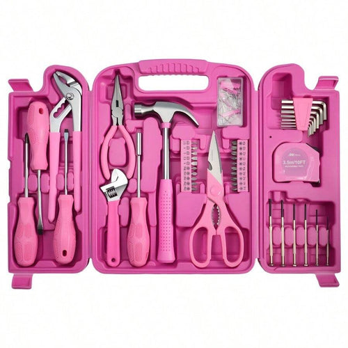 136pcs Portable Pink Hand Tool Kit Household Small Tool Set For Women Toolbox