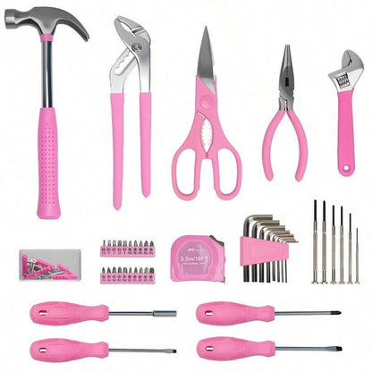 136pcs Portable Pink Hand Tool Kit Household Small Tool Set For Women Toolbox