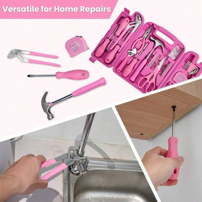 136pcs Portable Pink Hand Tool Kit Household Small Tool Set For Women Toolbox