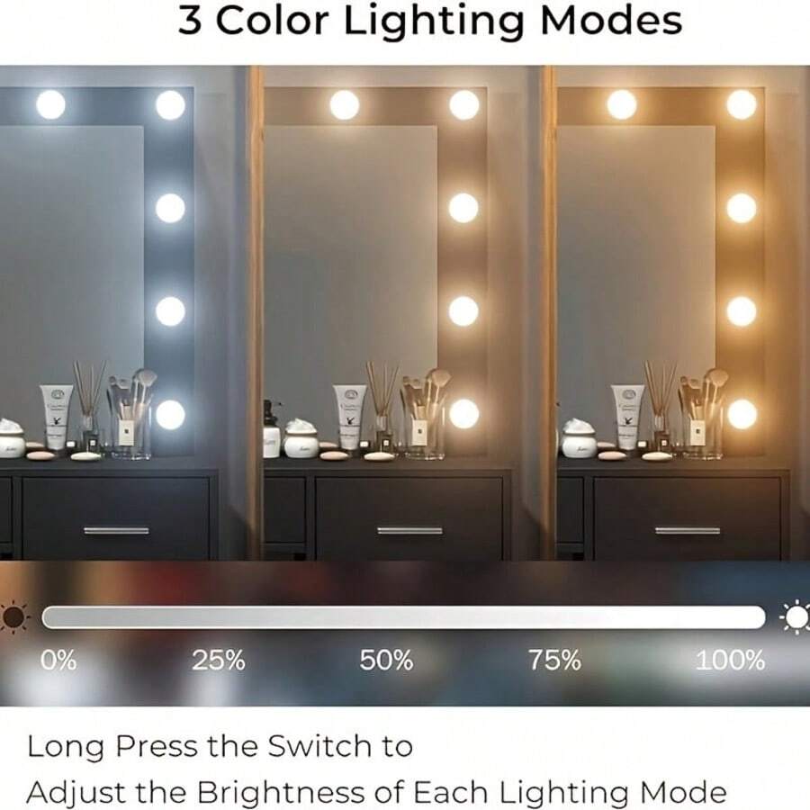 37-Inch Vanity Desk with LED Mirror, Drawers and Stool