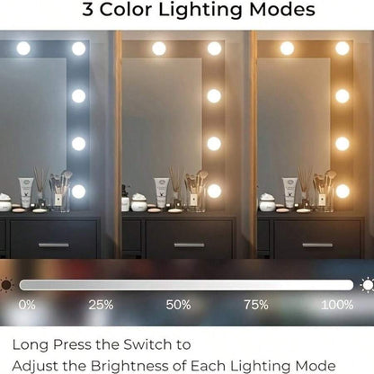 37-Inch Vanity Desk with LED Mirror, Drawers and Stool