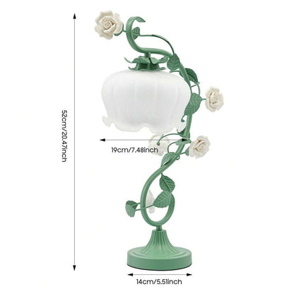 Yoencyme White Green Rose Table Lamp, Cord Glass Ceramic Shade Desk Light, Swan-Neck Bedside Lamp, Home Hotel Bedroom Living Room Decor Light With 7.48" Wide Bent Glass Lampshade, 20" Height