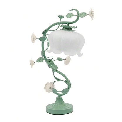 Yoencyme White Green Rose Table Lamp, Cord Glass Ceramic Shade Desk Light, Swan-Neck Bedside Lamp, Home Hotel Bedroom Living Room Decor Light With 7.48" Wide Bent Glass Lampshade, 20" Height