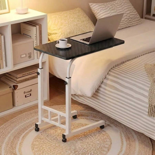 Black Height-Adjustable C-Shaped Rolling Side Table