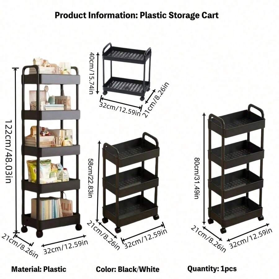 2-Tier, 3-Tier or 4-Tier Rolling Storage Cart