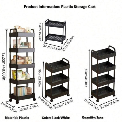2-Tier, 3-Tier or 4-Tier Rolling Storage Cart