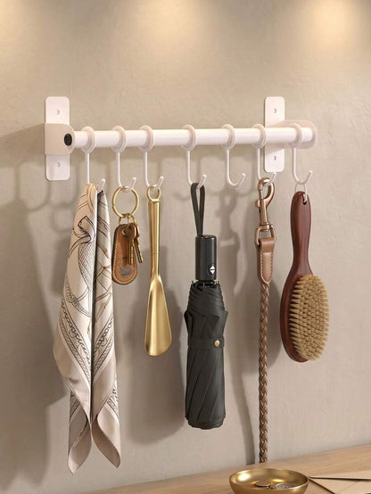 Kitchen Wall Mount Utensil Hanging Rail,Sliding Movable Hooks Storage Rod,Kitchen Spoon Spatula Cooking Tool Organizer Rack,Wall Mount Rail With Sliding Hooks,Multi-Use Kitchen Storage Organizer For Cookware And Dish Towels