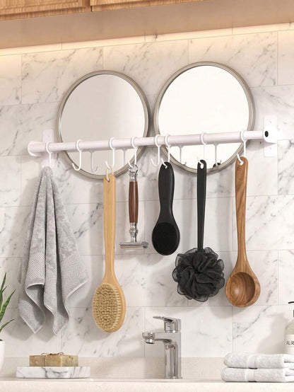 Kitchen Wall Mount Utensil Hanging Rail,Sliding Movable Hooks Storage Rod,Kitchen Spoon Spatula Cooking Tool Organizer Rack,Wall Mount Rail With Sliding Hooks,Multi-Use Kitchen Storage Organizer For Cookware And Dish Towels