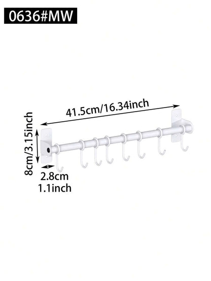 Kitchen Wall Mount Utensil Hanging Rail,Sliding Movable Hooks Storage Rod,Kitchen Spoon Spatula Cooking Tool Organizer Rack,Wall Mount Rail With Sliding Hooks,Multi-Use Kitchen Storage Organizer For Cookware And Dish Towels