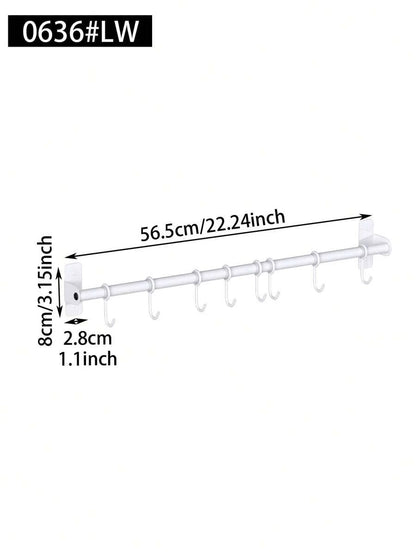 Kitchen Wall Mount Utensil Hanging Rail,Sliding Movable Hooks Storage Rod,Kitchen Spoon Spatula Cooking Tool Organizer Rack,Wall Mount Rail With Sliding Hooks,Multi-Use Kitchen Storage Organizer For Cookware And Dish Towels