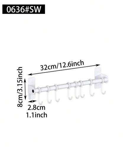 Kitchen Wall Mount Utensil Hanging Rail,Sliding Movable Hooks Storage Rod,Kitchen Spoon Spatula Cooking Tool Organizer Rack,Wall Mount Rail With Sliding Hooks,Multi-Use Kitchen Storage Organizer For Cookware And Dish Towels
