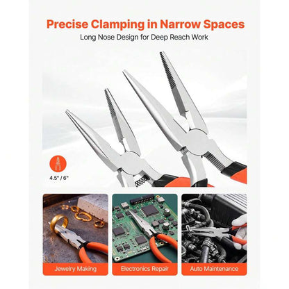 Pliers Set 7-Piece Utility Set Polished Carbon Steel Jaw Hand Tools, For DIY & Home Use, 8" Groove Joint, 7" Combination, 6" Diagonal, 6"/8" Slip Joint, 4.5"/6" Long Nose Pliers, Non-Slip Grips