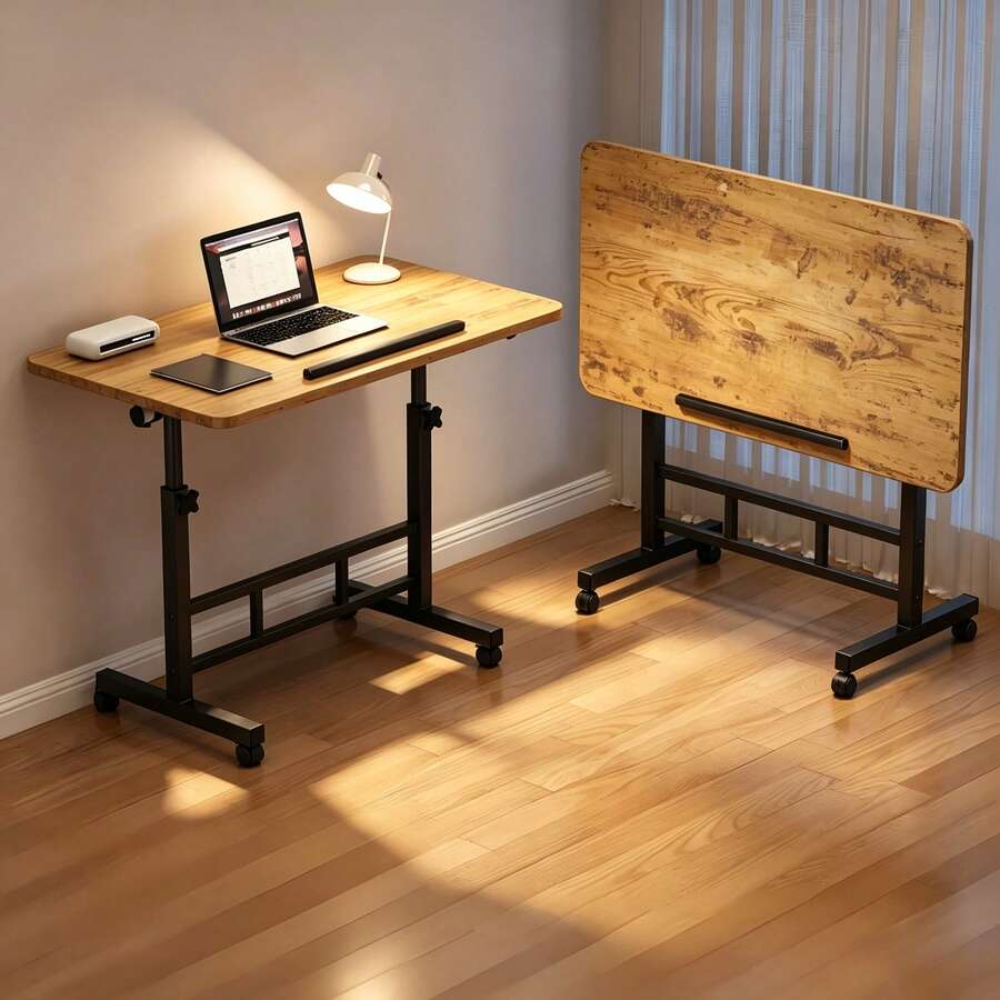 Three Home Desktop Computer Desks In Various Colors. Foldable, Rotatable, And Movable Design, Suitable For Bedside Use And In-Bed Settings. Ideal For Lazy People To Work Or Study. Minimalist Style, Space-Saving, Sturdy Support For Computers And Books