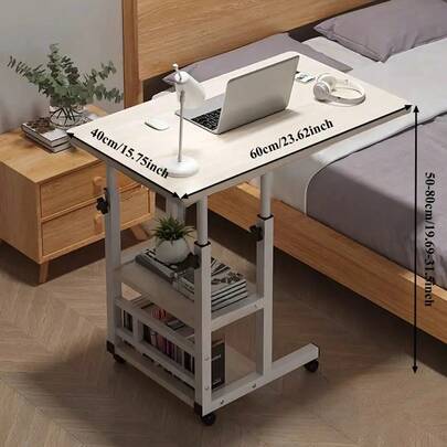 Double-Layer Height-Adjustable Rolling Desk with Storage Rack
